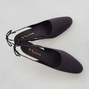 Nina Black Slingback Pointed Toe Heels with Bow